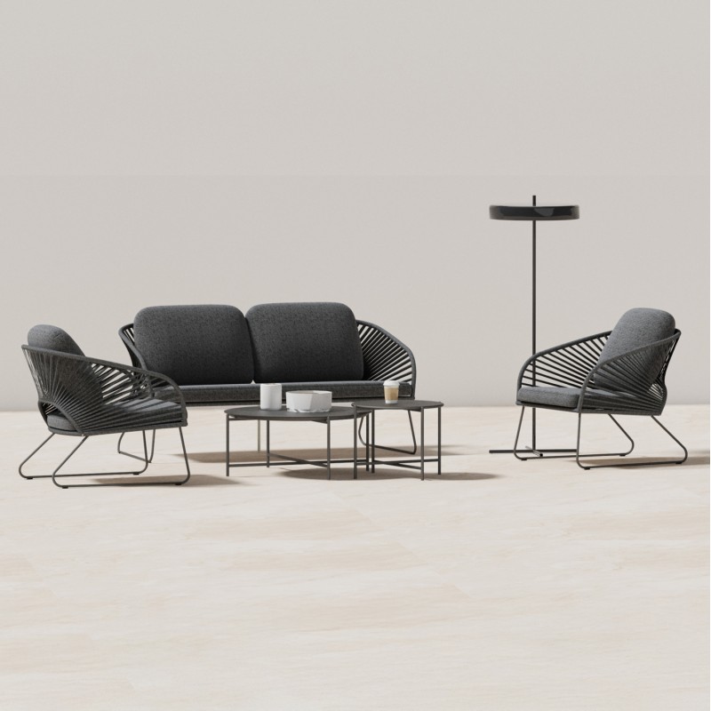 OUTDOOR LOUNGE SET 5PCS VERMONT FK6504.01 METAL-ROPE-GLASS--GREY COLOR OUTDOOR LOUNGE SET 5PCS VERMONT FK6504.01 METAL-ROPE-GLASS--GREY COLOR