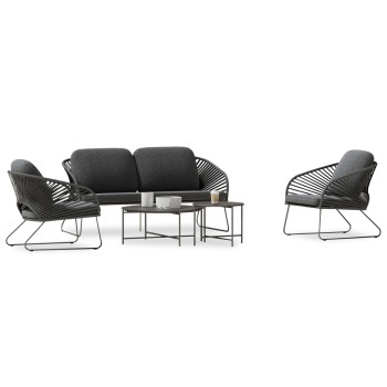 OUTDOOR LOUNGE SET 5PCS VERMONT FK6504.01 METAL-ROPE-GLASS--GREY COLOR
