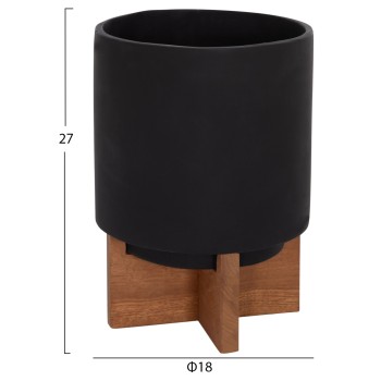 SET 3 POTS/VASES WITH TEAK BASES TANTI FK4685.01 FIBER CEMENT IN BLACK SET 3 POTS/VASES WITH TEAK BASES TANTI FK4685.01 FIBER CEMENT IN BLACK