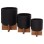 SET 3 POTS/VASES WITH TEAK BASES TANTI FK4685.01 FIBER CEMENT IN BLACK