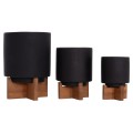 SET 3 POTS/VASES WITH TEAK BASES TANTI FK4685.01 FIBER CEMENT IN BLACK