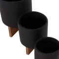 SET 3 POTS/VASES WITH TEAK BASES TANTI FK4685.01 FIBER CEMENT IN BLACK
