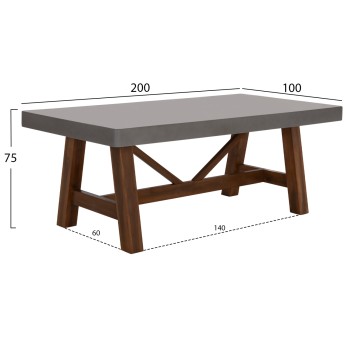 DINING TABLE MAEVE FK6575.01 GREY FIBER CEMENT TOP--ACACIA WOOD LEGS 200x100x75Hcm