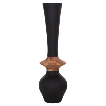 DECORATIVE FLOOR VASE NEBULA FK4660.01M FIBER CEMENT IN BLACK--TEAK WOOD Φ45x148Hcm.