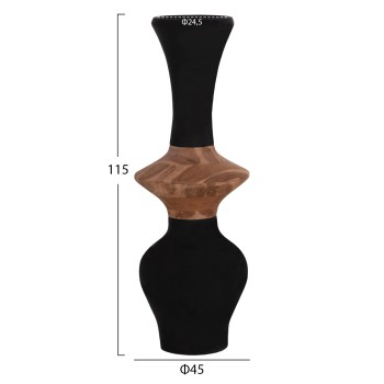 DECORATIVE FLOOR VASE NEBULA FK4660.01S FIBER CEMENT IN BLACK--TEAK WOOD Φ45x115Hcm.