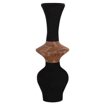 DECORATIVE FLOOR VASE NEBULA FK4660.01S FIBER CEMENT IN BLACK--TEAK WOOD Φ45x115Hcm.