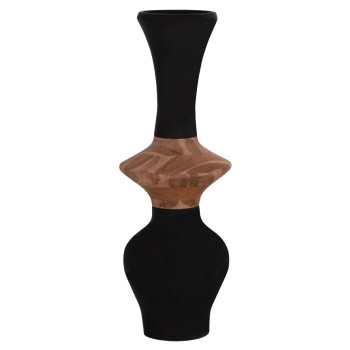 DECORATIVE FLOOR VASE NEBULA FK4660.01S FIBER CEMENT IN BLACK--TEAK WOOD Φ45x115Hcm.
