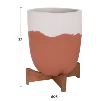 PLANTERS (POTS) 2PCS SET SEON FK4686.08 TERRACOTTA IN WHITE & TERRACOTTA--TEAK STANDS