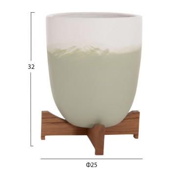 PLANTERS (POTS) 2PCS SET SEON FK4686.09 TERRACOTTA IN WHITE & GREEN--TEAK STANDS