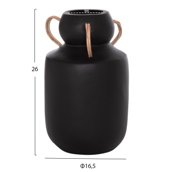 DECORATIVE VASE MIBO FK4688.01M TERRACOTTA IN BLACK--HANDLES NATURAL RATTAN Φ16.5x26Hcm. DECORATIVE VASE MIBO FK4688.01M TERRACOTTA IN BLACK--HANDLES NATURAL RATTAN Φ16.5x26Hcm.