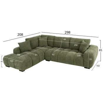 CORNER SOFA (LEFT) COVEN FK3266.14L GREEN FABRIC 298x102-208x85Hcm.
