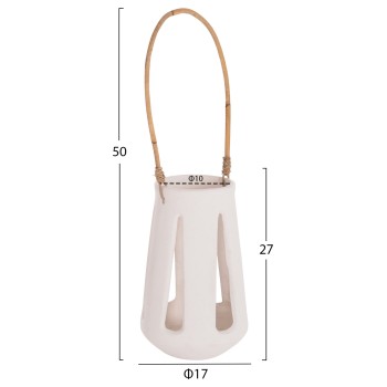 DECORATIVE TABLE LANTERN ERANTYL FK4696.02L WHITE FIBER CEMENT & RATTAN HANDLE Φ17x27Hcm