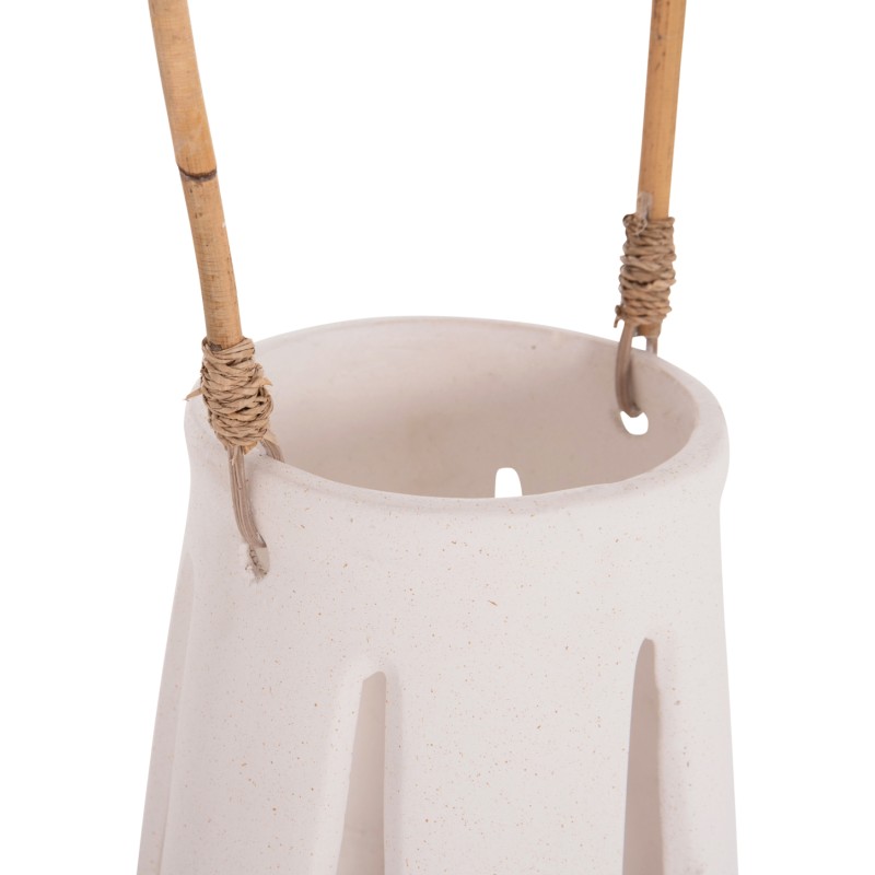DECORATIVE TABLE LANTERN ERANTYL FK4696.02L WHITE FIBER CEMENT & RATTAN HANDLE Φ17x27Hcm DECORATIVE TABLE LANTERN ERANTYL FK4696.02L WHITE FIBER CEMENT & RATTAN HANDLE Φ17x27Hcm