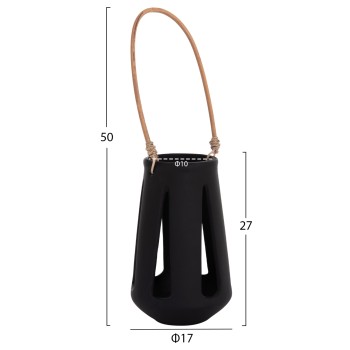 DECORATIVE TABLE LANTERN ERANTYL FK4696.01L BLACK FIBER CEMENT & RATTAN HANDLE Φ17x27Hcm