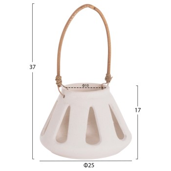 DECORATIVE TABLE LANTERN ERANTYL FK4696.02S WHITE FIBER CEMENT & RATTAN HANDLE Φ25x17Hcm