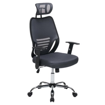 OFFICE CHAIR BRIEF FK1206.02 GREY MESH FABRIC--CHROMED BASE 63x64x122Hcm.