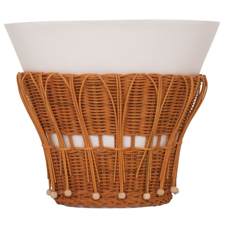 SIDE TABLE ROUND PERRAL FK18164.02S FIBER CEMENT IN WHITE-NATURAL RATTAN--Φ42x36Hcm.