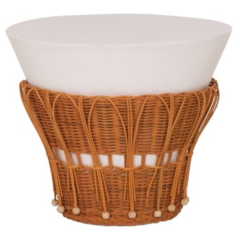 SIDE TABLE ROUND PERRAL FK18164.02S FIBER CEMENT IN WHITE-NATURAL RATTAN--Φ42x36Hcm.