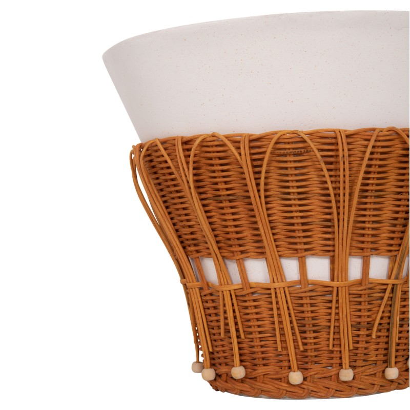 SIDE TABLE ROUND PERRAL FK18164.02S FIBER CEMENT IN WHITE-NATURAL RATTAN--Φ42x36Hcm.