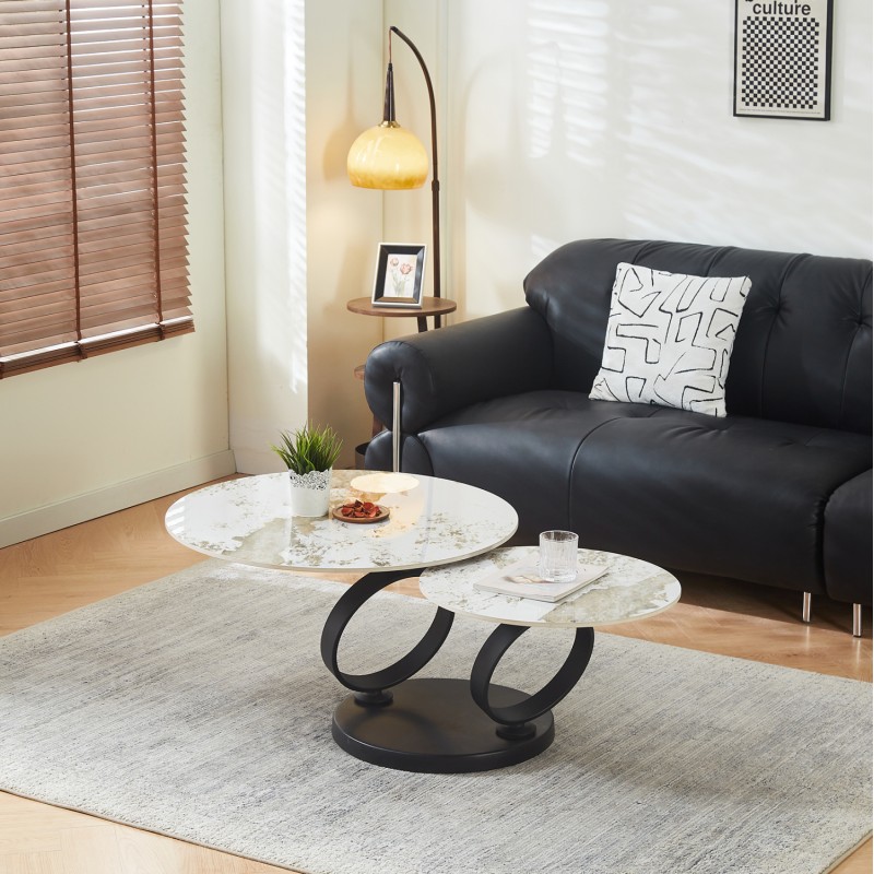 COFFEE TABLE DOUBLE NUBISA FK18364.01 METAL IN BLACK--SINTERED STONE PANDORA Φ80Χ43.5Hcm. COFFEE TABLE DOUBLE NUBISA FK18364.01 METAL IN BLACK--SINTERED STONE PANDORA Φ80Χ43.5Hcm.