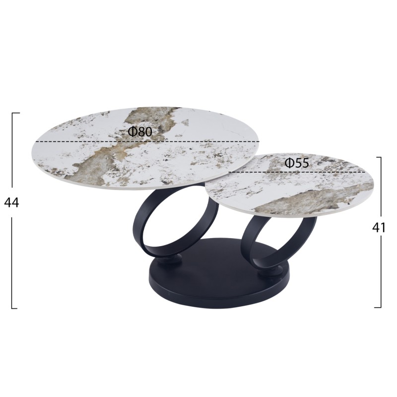 COFFEE TABLE DOUBLE NUBISA FK18364.01 METAL IN BLACK--SINTERED STONE PANDORA Φ80Χ43.5Hcm. COFFEE TABLE DOUBLE NUBISA FK18364.01 METAL IN BLACK--SINTERED STONE PANDORA Φ80Χ43.5Hcm.