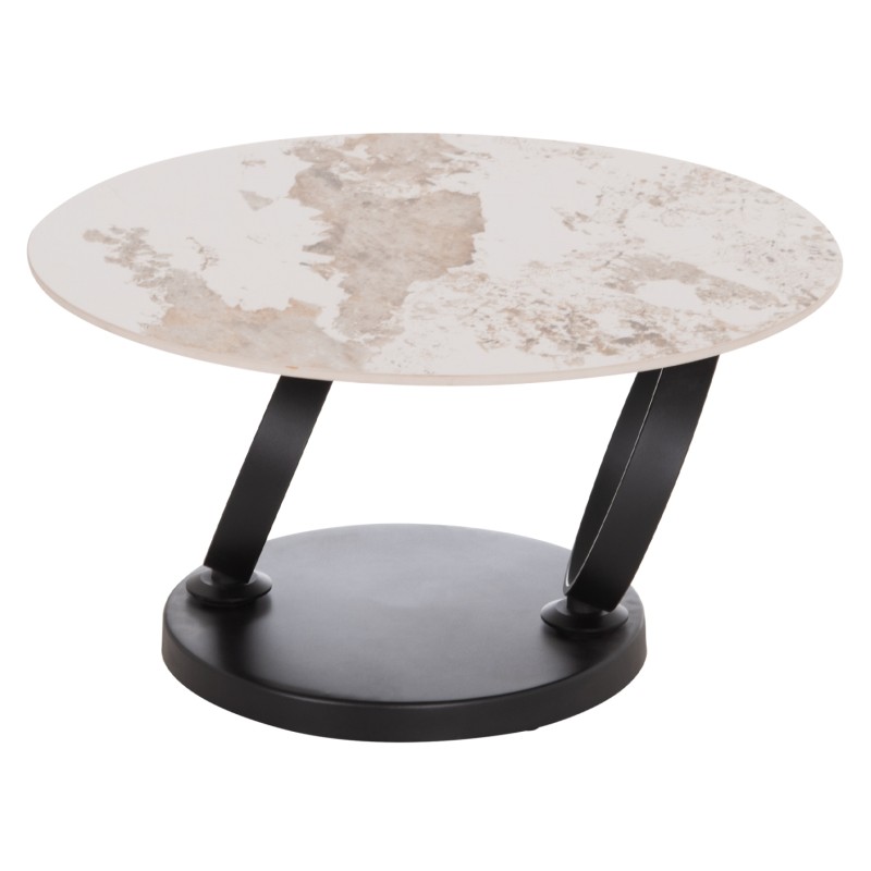 COFFEE TABLE DOUBLE NUBISA FK18364.01 METAL IN BLACK--SINTERED STONE PANDORA Φ80Χ43.5Hcm. COFFEE TABLE DOUBLE NUBISA FK18364.01 METAL IN BLACK--SINTERED STONE PANDORA Φ80Χ43.5Hcm.