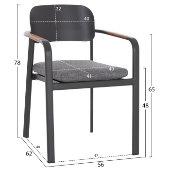 DINING CHAIR ELARA FK6414.01 GREY ALUMINUM-OLEFIN FABRIC--TEAK WOOD 56x62x78Hcm. DINING CHAIR ELARA FK6414.01 GREY ALUMINUM-OLEFIN FABRIC--TEAK WOOD 56x62x78Hcm.