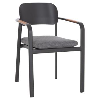 DINING CHAIR ELARA FK6414.01 GREY ALUMINUM-OLEFIN FABRIC--TEAK WOOD 56x62x78Hcm.