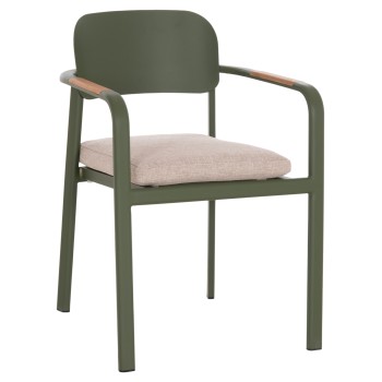 DINING CHAIR ELARA FK6414.06 GREEN ALUMINUM-BEIGE OLEFIN FABRIC--TEAK WOOD 56x62x78Hcm.