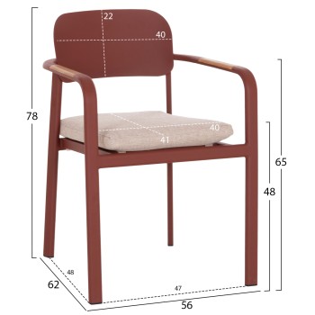 DINING CHAIR ELARA FK6414.07 RED ALUMINUM-BEIGE OLEFIN FABRIC--TEAK WOOD 56x62x78Hcm. DINING CHAIR ELARA FK6414.07 RED ALUMINUM-BEIGE OLEFIN FABRIC--TEAK WOOD 56x62x78Hcm.