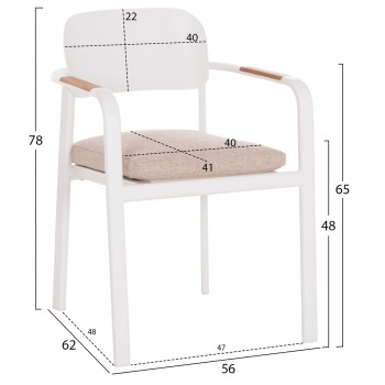 DINING CHAIR ELARA FK6414.02 WHITE ALUMINUM-BEIGE OLEFIN FABRIC--TEAK WOOD 56x62x78Hcm. DINING CHAIR ELARA FK6414.02 WHITE ALUMINUM-BEIGE OLEFIN FABRIC--TEAK WOOD 56x62x78Hcm.