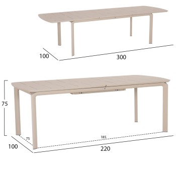 DINING TABLE EXTENDABLE SYMPO FK6415.05 BEIGE ALUMINUM 220-300x100x75Hcm.