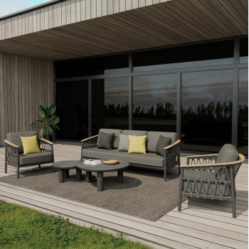 OUTDOOR LOUNGE SET 5PCS STREAM FK6426.01 DARK GREY ALUMINUM-STRAP ROPE- OLEFIN FABRIC