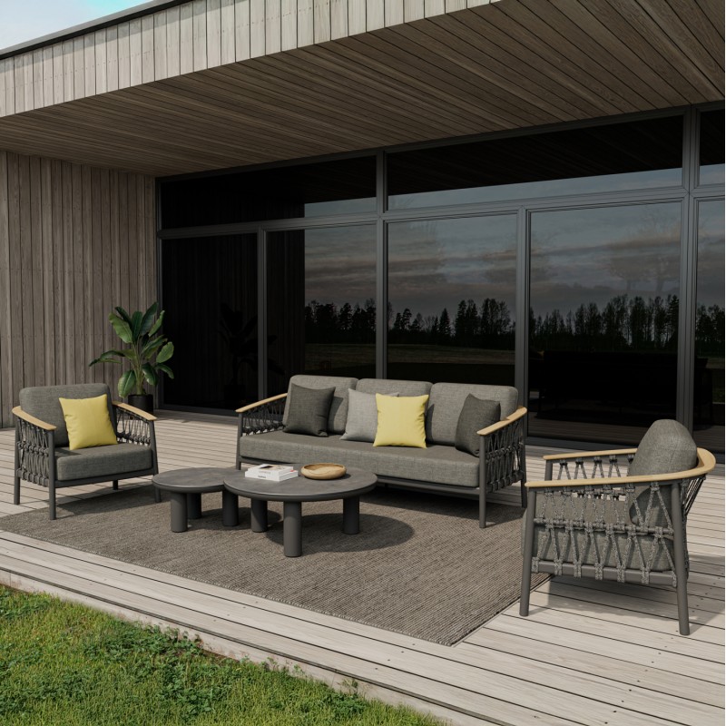 OUTDOOR LOUNGE SET 5PCS STREAM FK6426.01 DARK GREY ALUMINUM-STRAP ROPE- OLEFIN FABRIC