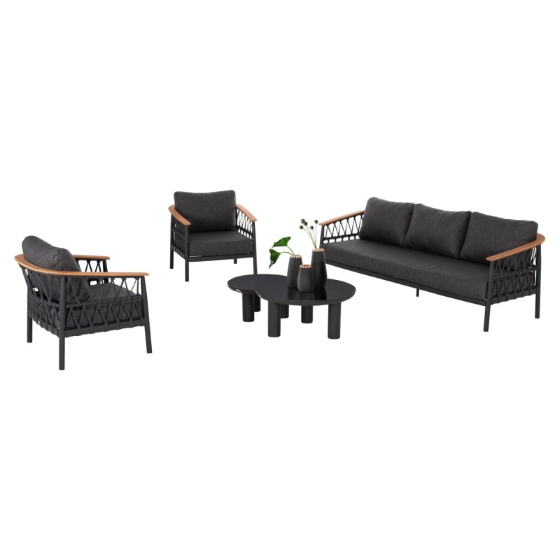 OUTDOOR LOUNGE SET 5PCS STREAM FK6426.01 DARK GREY ALUMINUM-STRAP ROPE- OLEFIN FABRIC