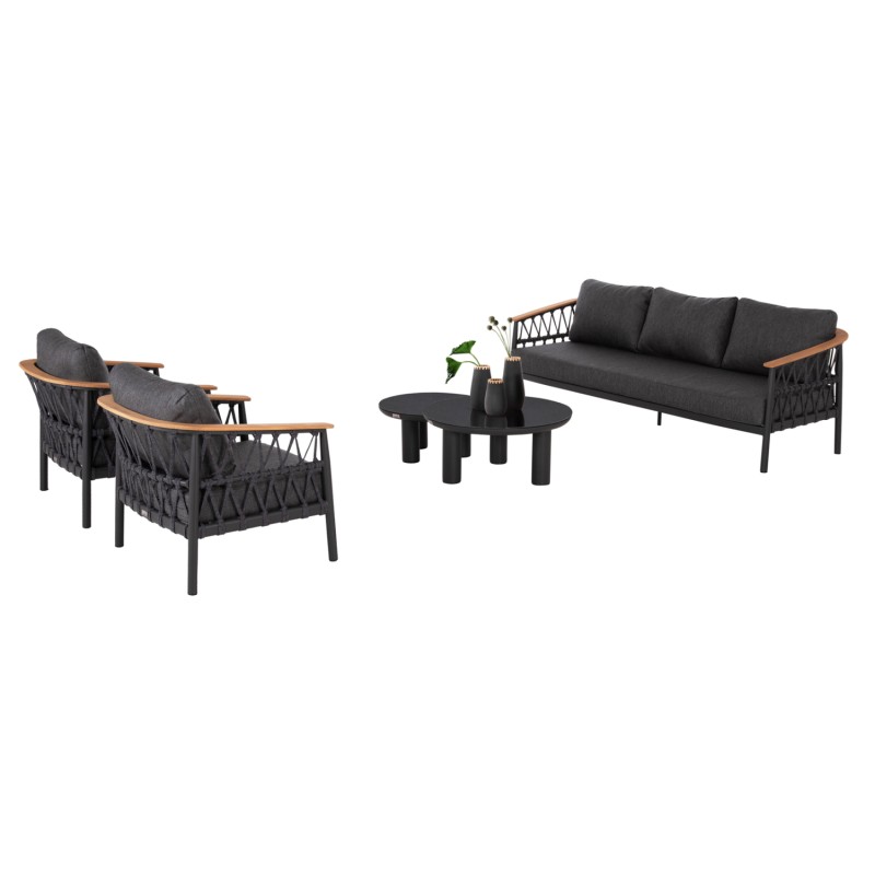 OUTDOOR LOUNGE SET 5PCS STREAM FK6426.01 DARK GREY ALUMINUM-STRAP ROPE- OLEFIN FABRIC