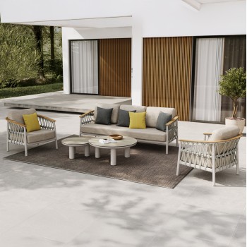 OUTDOOR LOUNGE SET 5PCS STREAM FK6426.02 ALUMINUM IN CREAM WHITE--BEIGE STRAP ROPE & OLEFIN FABRIC OUTDOOR LOUNGE SET 5PCS STREAM FK6426.02 ALUMINUM IN CREAM WHITE--BEIGE STRAP ROPE & OLEFIN FABRIC