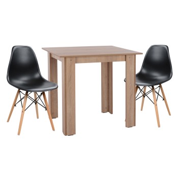 DINING SET 3PCS KELVIN FK21376 SQUARE TABLE IN SONAMA OAK--2 DINING CHAIRS IN BLACK