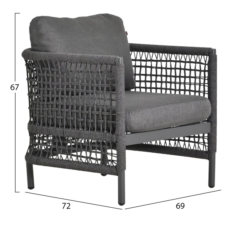 OUTDOOR LOUNGE SET 4PCS SONDRA FK6251.01 ALUMINUM-ROPE-CUSHIONS IN GREY