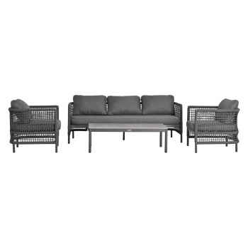 OUTDOOR LOUNGE SET 4PCS SONDRA FK6251.01 ALUMINUM-ROPE-CUSHIONS IN GREY