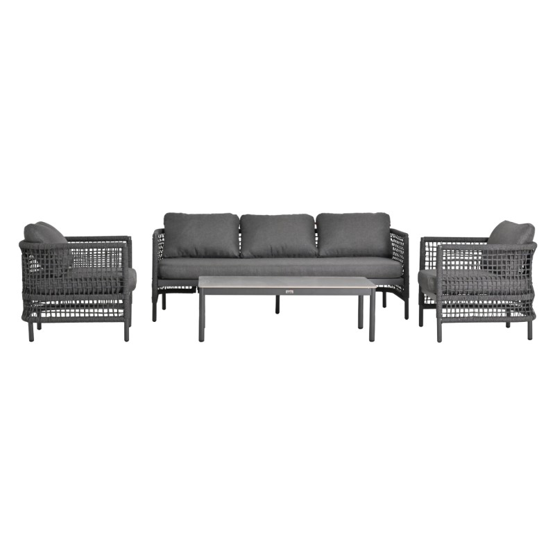 OUTDOOR LOUNGE SET 4PCS SONDRA FK6251.01 ALUMINUM-ROPE-CUSHIONS IN GREY