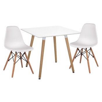 DINING SET 3PCS TWIST FK21377 SQUARE TABLE & 2 DINING CHAIRS IN WHITE