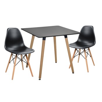 DINING SET 3PCS TWIST FK21378 SQUARE TABLE & 2 DINING CHAIRS IN BLACK