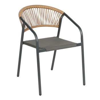 OUTDOOR ARMCHAIR HOMAN FK6430.01 METAL FRAME & TEXTILENE SEAT IN GREY--BEIGE P.E.RATTAN 53x58x75H