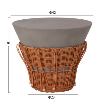 SIDE TABLE ROUND PERRAL FK18164.03S FIBER CEMENT IN GREY--NATURAL RATTAN--Φ42x36Hcm.