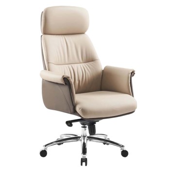 OFFICE CHAIR TOMLIN FK18358.02 BEIGE-BROWN PU LEATHER--CHROMED BASE 72x74x128Hcm.