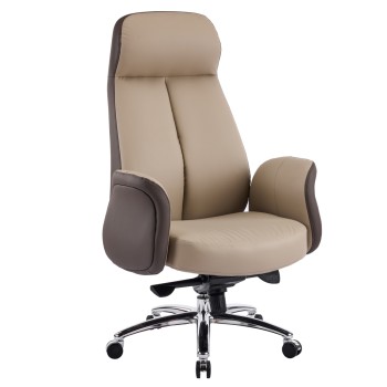 OFFICE CHAIR DRAMON FK18356.02 BEIGE-BROWN PU LEATHER--CHROMED BASE 66x70x132.5Hcm.