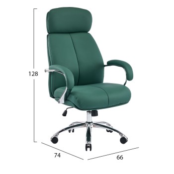 OFFICE CHAIR TOREN FK18357.07 GREEN PU LEATHER--CHROMED BASE 66x74x128Hcm