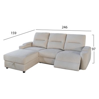 LEFT CORNER SOFA SYNTHIA FK3308.01L RECLINE & STORAGE SPACE--BEIGE FABRIC 245x170x98Hcm. LEFT CORNER SOFA SYNTHIA FK3308.01L RECLINE & STORAGE SPACE--BEIGE FABRIC 245x170x98Hcm.