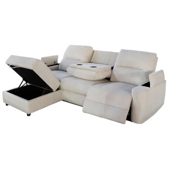 LEFT CORNER SOFA SYNTHIA FK3308.01L RECLINE & STORAGE SPACE--BEIGE FABRIC 245x170x98Hcm.